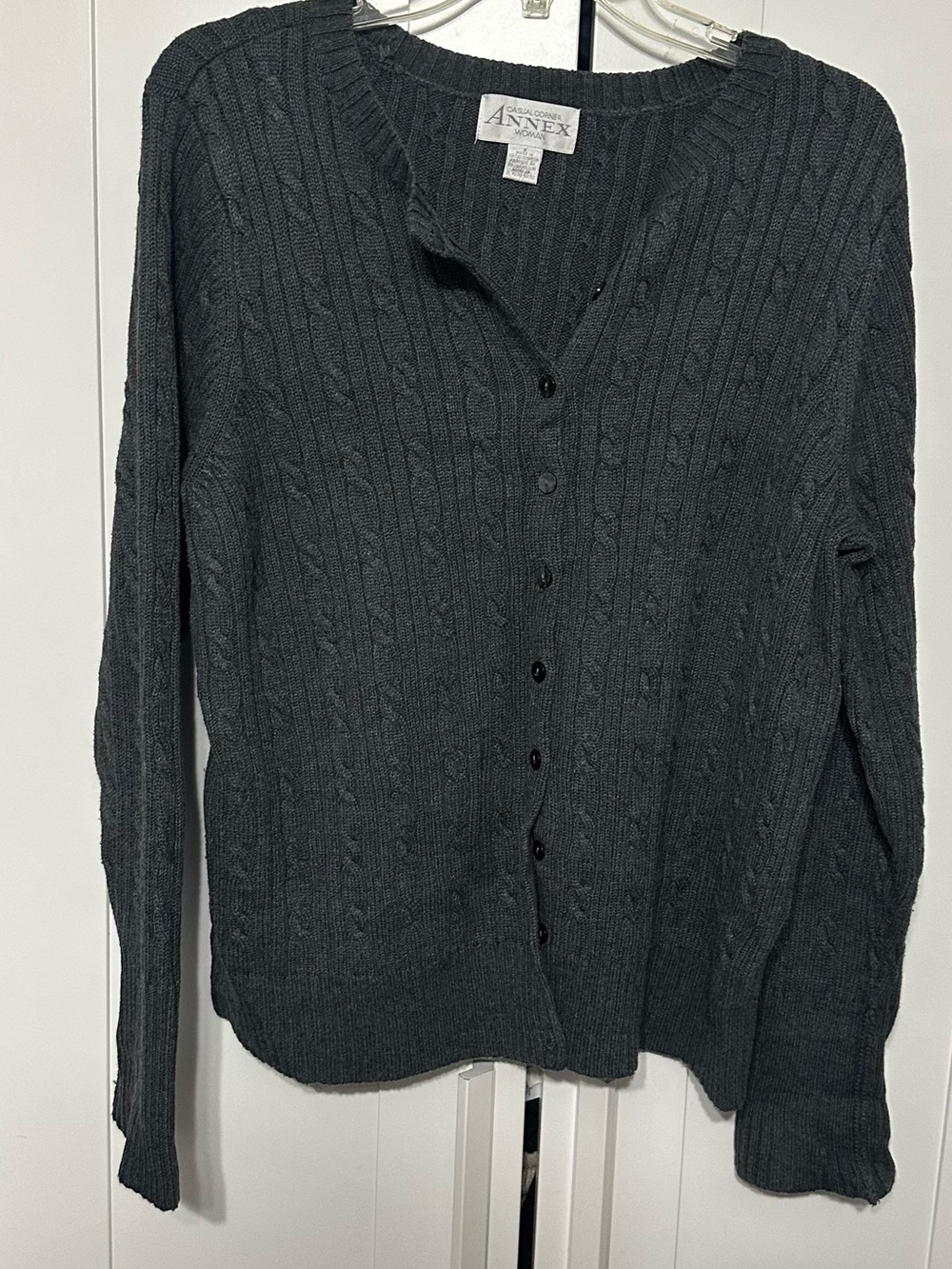 Charcoal Cable-Knit Button Cardigan